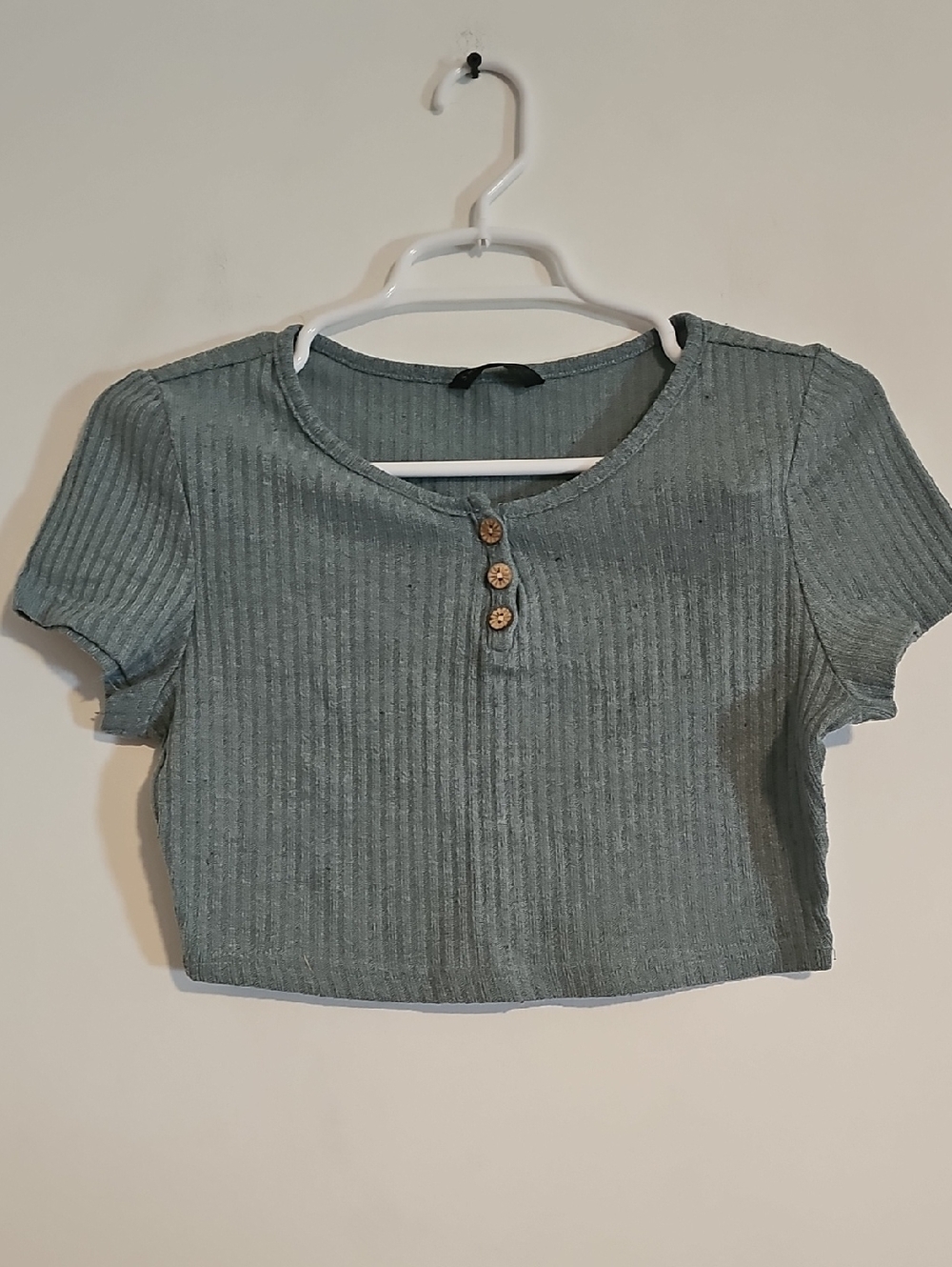 SHEIN Light Blue Ribbed Short Sleeve Top - Picture 2 of 4